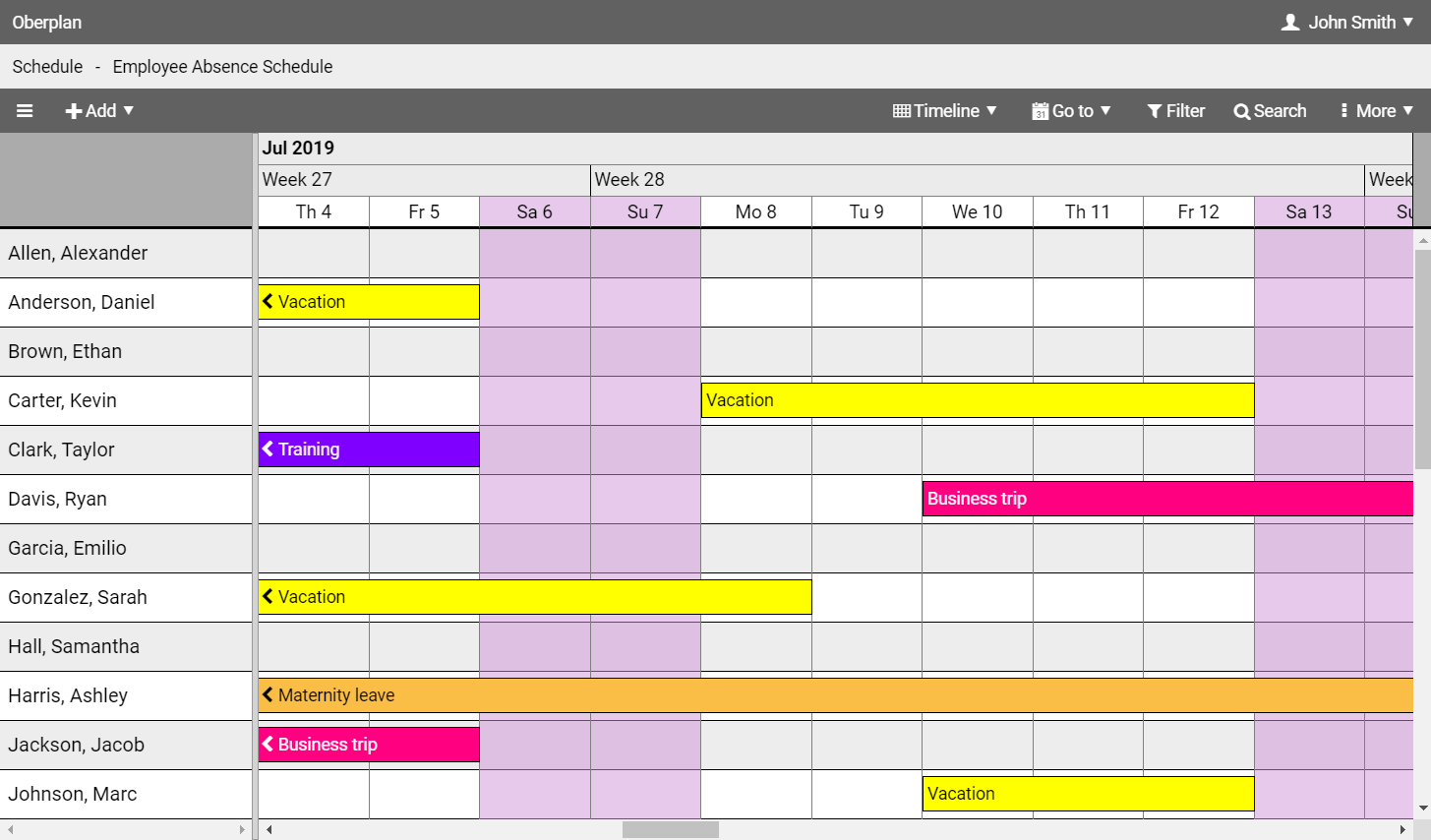 Employee Absence Schedule